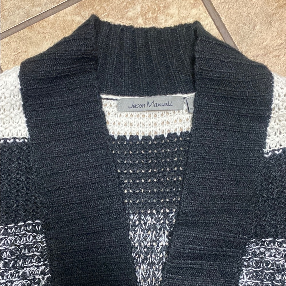 Black and White Striped Medium Cardigan Sweater Collegiate Fall Office - Picture 3 of 14